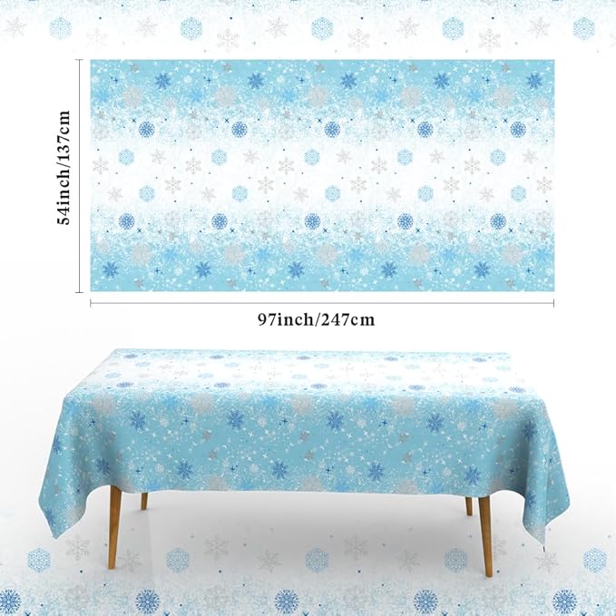 6 PCS Blue Plastic Snowflake Tablecloth(54x108 Inch) Frozen Birthday Winter Wonderland Decorations Disposable Table Cover Tablecloths for Christmas Holiday New Year Party Favors Supplies Decor