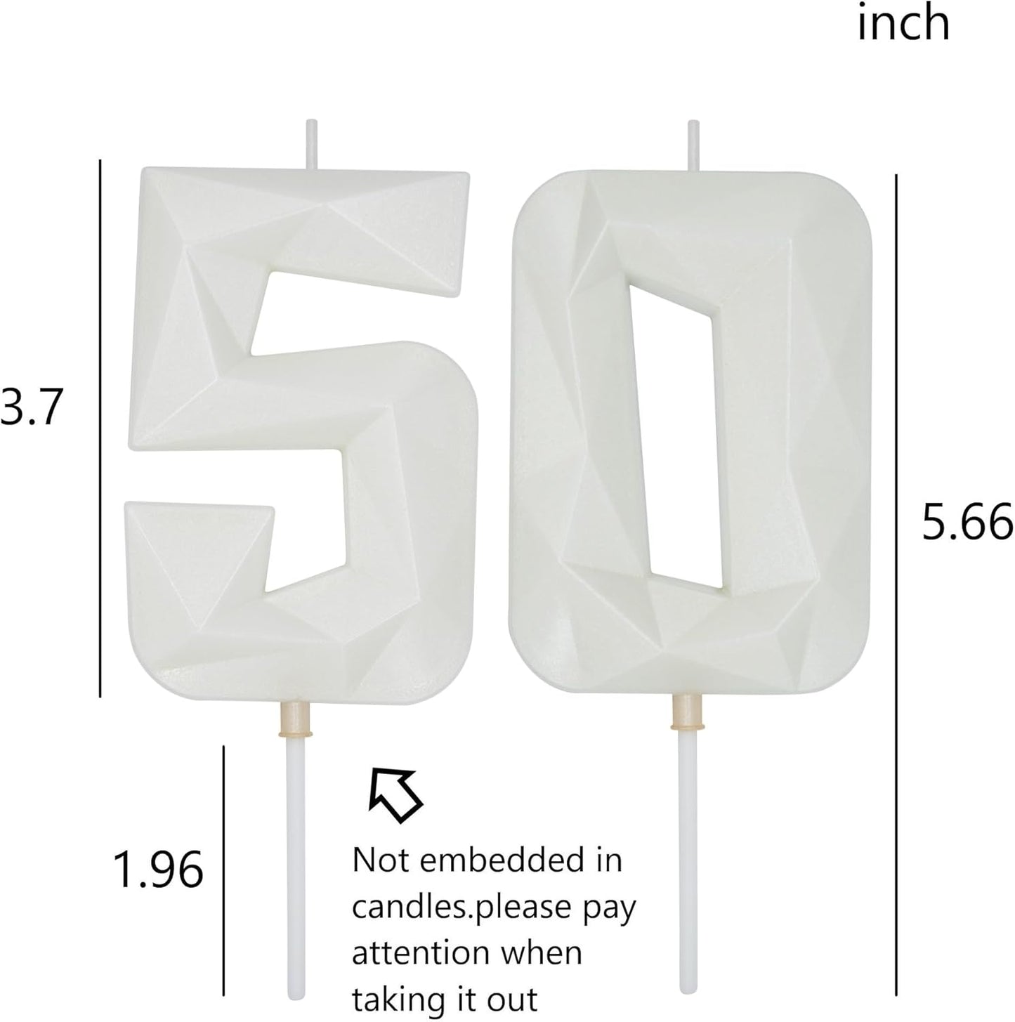 DERVENTA Large Birthday Candle Number 3D White 3.7 inch Party Celebration Anniversary Decoration Cake Topper 1 Piece (Number 50 White)