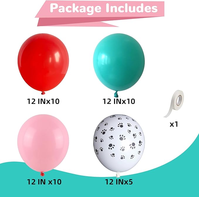 Dog Paw Balloons 12 Inch Pastel Baby Pink Teal Blue Turquoise Red Latex Party Balloon with Dog Paw Print Helium Balloons for Kids Girls Puppy Theme Baby Shower Birthday Cartoon Party Decoration