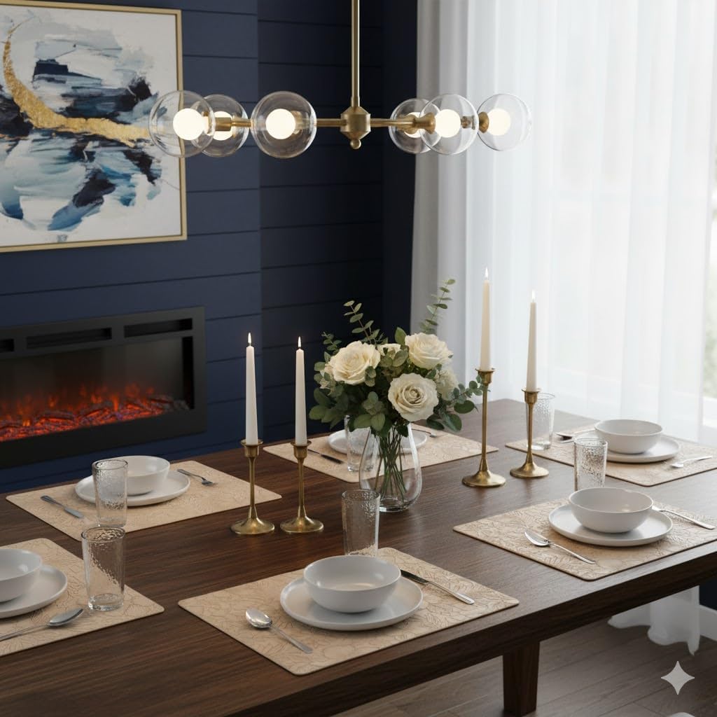 17" × 12" Faux Leather Placemats Set of 6, Beige, Washable, Wipeable & Heat-Resistant Table Mats, Waterproof & Anti-Slip Dining Place Mats with Shallow Embossed Texture for Kitchen & Dining & Outdoor