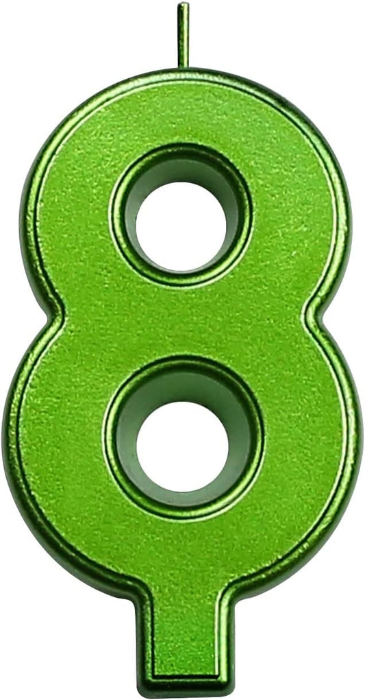 DERVENTA Birthday Candles Big Numbers Green 3.7 inch Party Cake Topper 1 Piece (Number 8 Green)