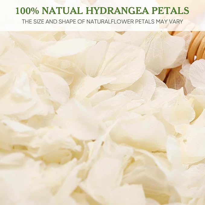 1500pcs Real Dried Ivory White Hydrangea Flower Petals - Natural smal Petals for Wedding, Flower Girl Baskets, Party Confetti, Valentine's Day, Romantic Night, Handcrafts (1.06 oz/30g)