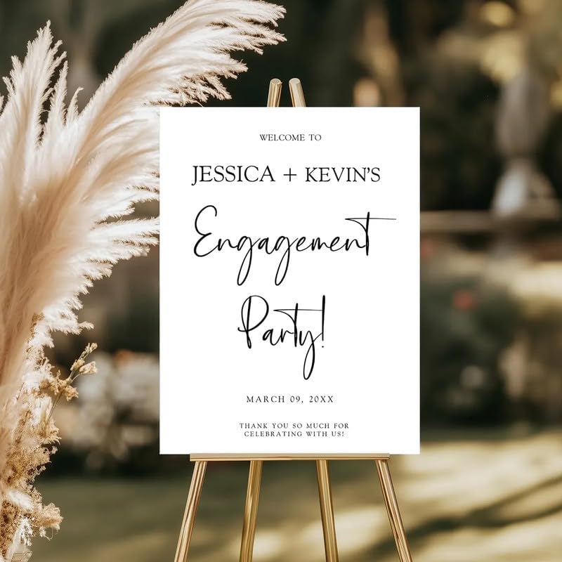 Simple & Stylish "Engagement Party!" Welcome Sign - Modern Calligraphy Couples Sign with Custom Date
