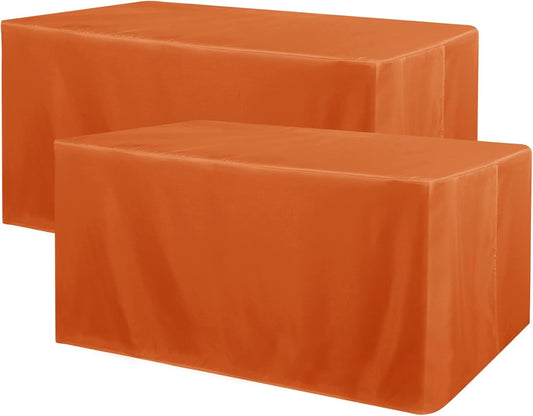 Obstal 2 Pack Table Clothes for 6 FT Rectangle Tables - Water Resistant Washable Fabric Polyester Rectangle Table Cover Protector for Wedding, Banquet and Trade Shows, 72L x 30W Inches, Orange
