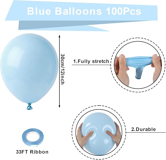 Patimate Light Blue Balloons - 100pcs 12 Inch Pastel Blue Latex Party Balloons for Birthday Graduation Baby Shower Gender Reveal Wedding Anniversary Party Decorations