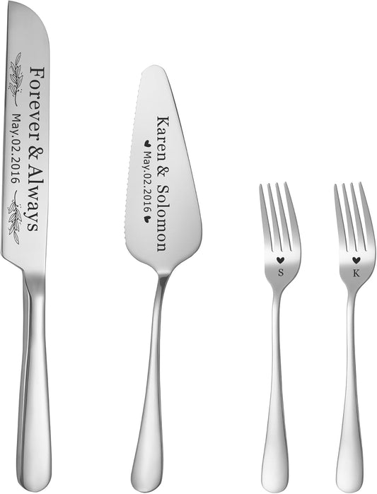 Personalized Wedding Cake Knife and Server Set, Custom Cake Cutting Set for Wedding, Silver Cake Knife Set Stainless Steel, Customized Gifts for Weddings, Engagements, Anniversaries, Birthday(Silver)