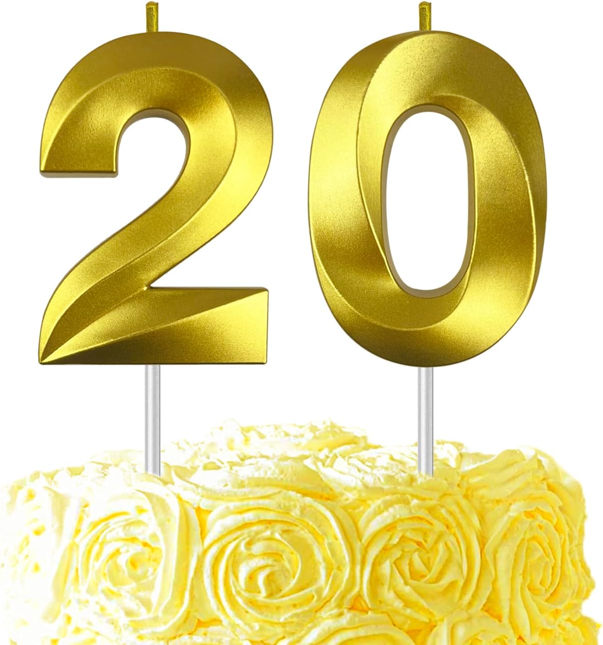 Gold Number 20 Candles, 3D Diamond 2.76 Inch Cake Topper Birthday Candles for Wedding Anniversary Cake Decorations, Happy Birthday Party Decorations