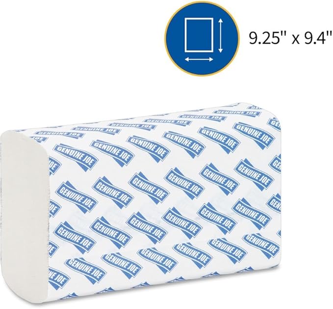 Genuine Joe Multifold Hand Towels, 9.5" x 9.10", 1-Ply, White, 250/Pack, 16 Count