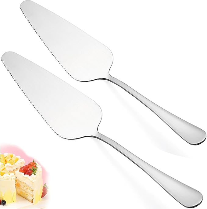 Kucensi Cake Pie Server, 2 Pack Stainless Steel Pizza Pastry Cake Slicer Server Set, Cake Cutter with Serrated Edges for Kitchen, Restaurants, Wedding, Birthdays and Parties