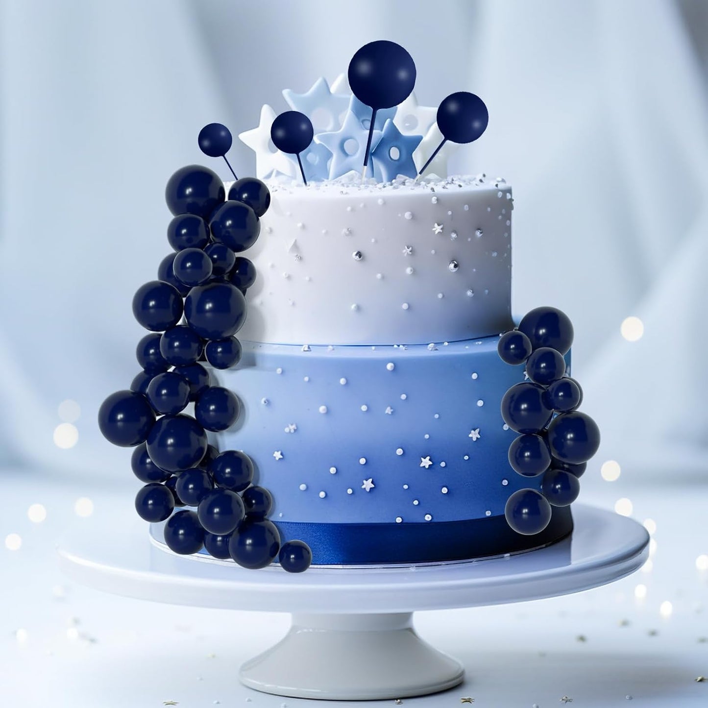 138 Pcs Blue Balls Cake Topper Decorations Balloon Cupcake Toppers Foam Multisize Cake Topper Balls for Birthday Party Wedding Anniversary