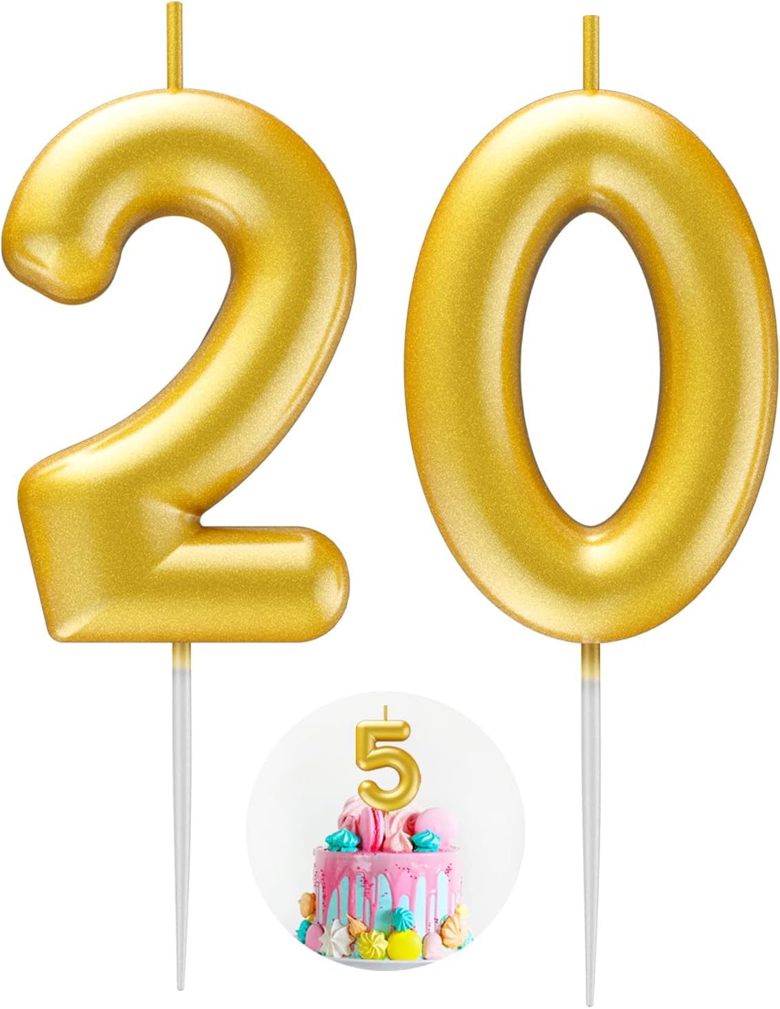 Gold Number 20 Candle Happy Birthday 3D Number Candles for Birthday Cake Party Decoration Wedding Anniversary Celebration Supplies