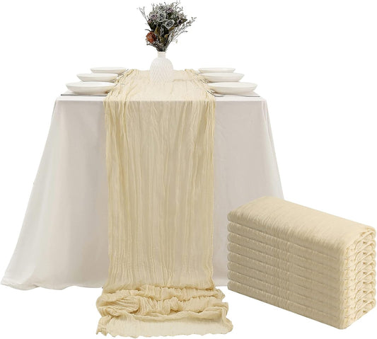 DOLOPL 8PCS Cream Cheesecloth Table Runner Bulk 13.3ft Boho Gauze Cheese Cloth Table Runner Rustic Sheer Runner 160inch Long for Wedding Bridal Baby Shower Birthday Party Cake Table Decorations