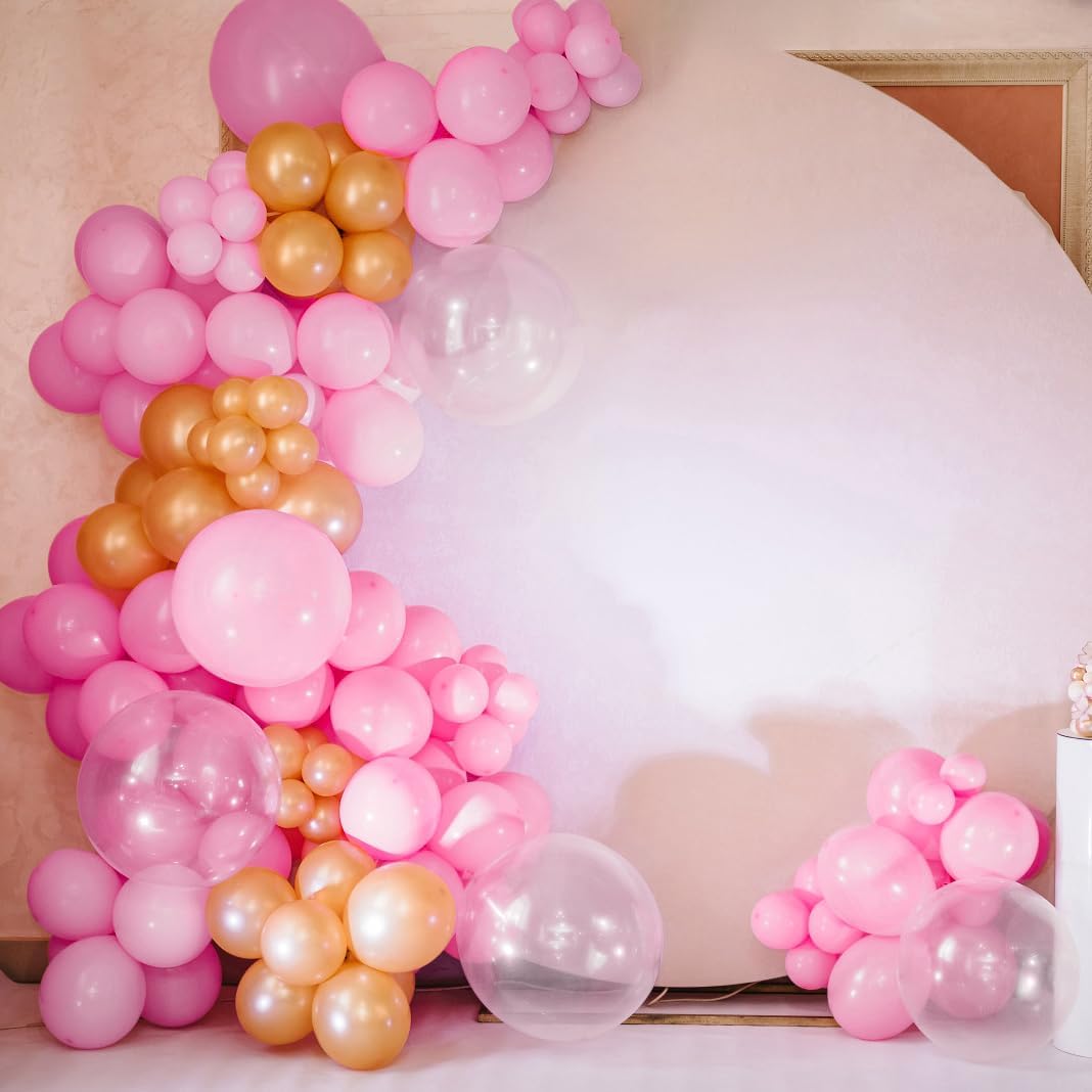 Pink Balloons - 12 inch 100pcs Latex - Round Matte Pink Birthday Balloons with 2 Ribbons for Birthday Wedding Anniversary Baby Shower Gender Reveal Party Decorations