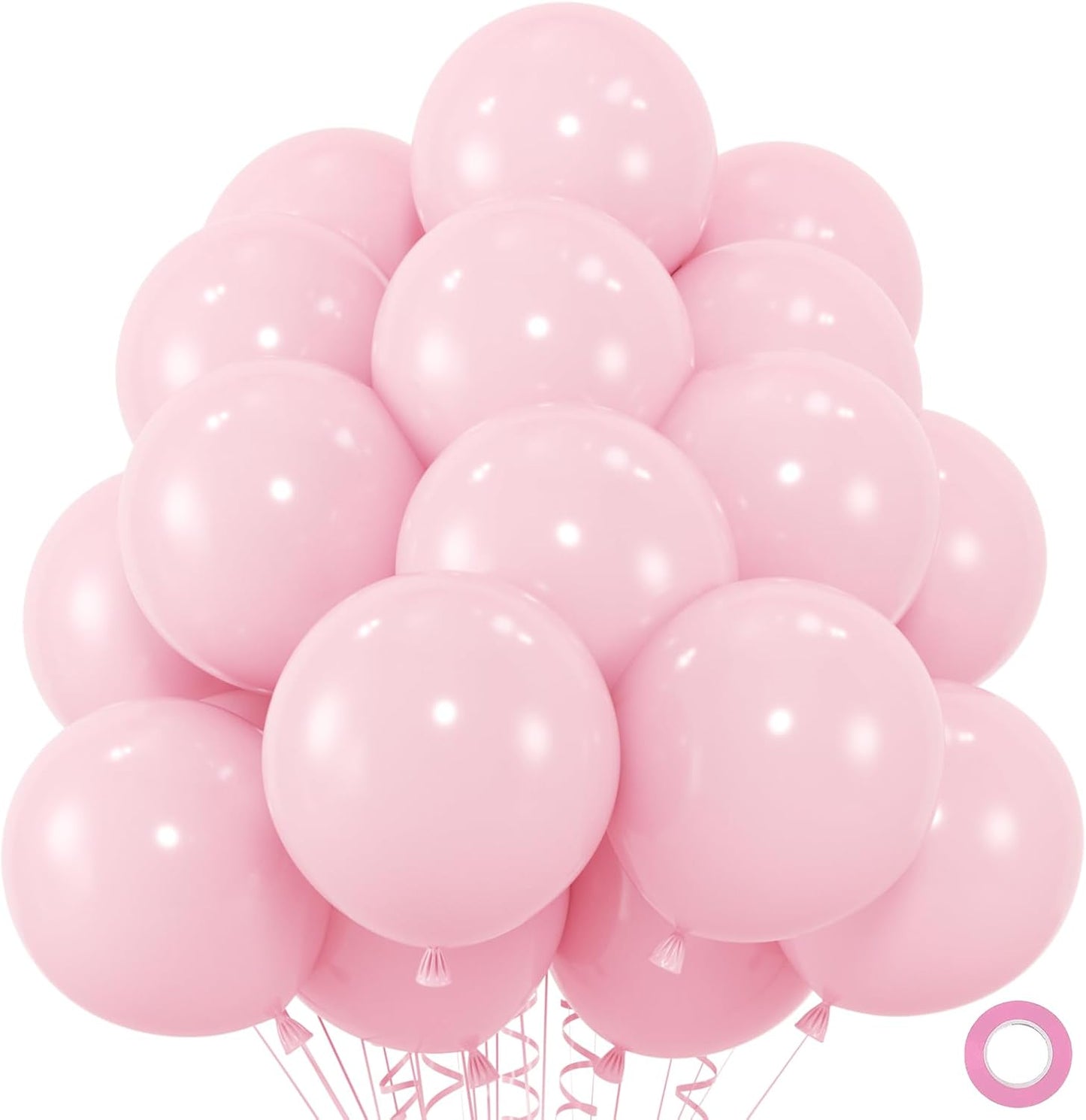 50pcs Pink Balloons, 12inch Light Pastel Pink Balloon for Birthday Party Baby Shower Wedding Anniversary Valentine’s Decoration (With Ribbon & Glue)