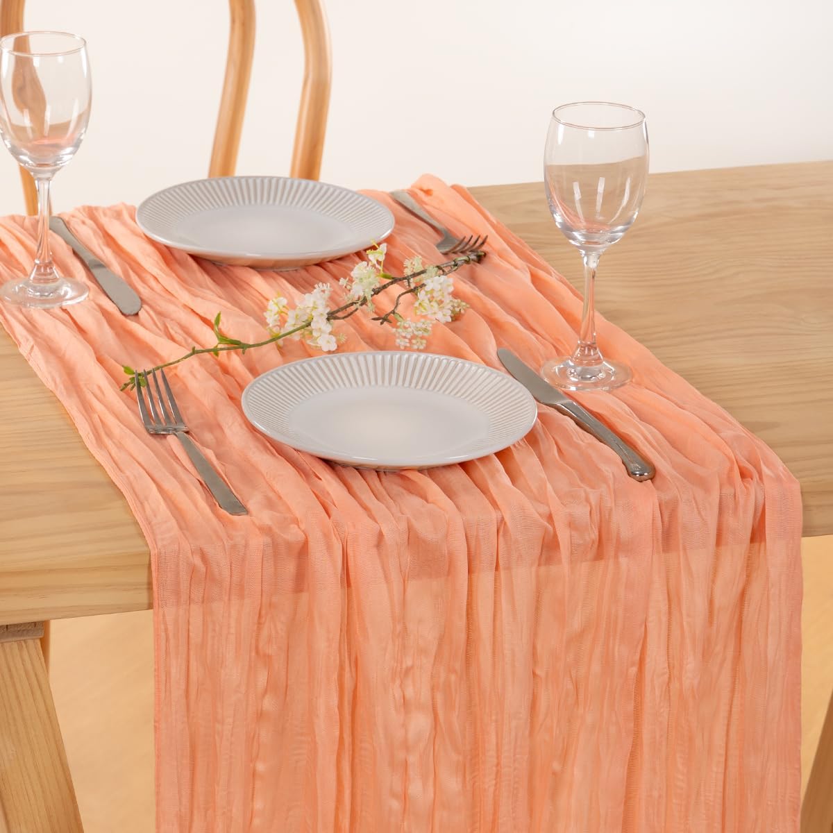 MLMC 3 Pack Peach Cheesecloth Table Runner 10ft Rustic Gauze Cheese Cloth Table Runner 35x120 Inches for Fall Wedding Bridal Baby Shower Party Decor