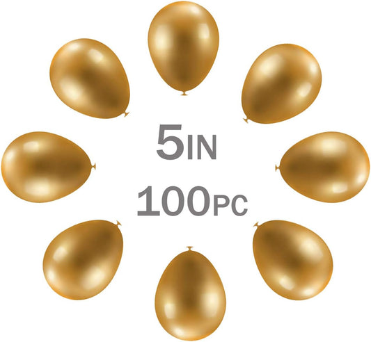 5 Inch Gold Metallic Balloons Chrome Party Latex Helium Balloon,Pack of 100