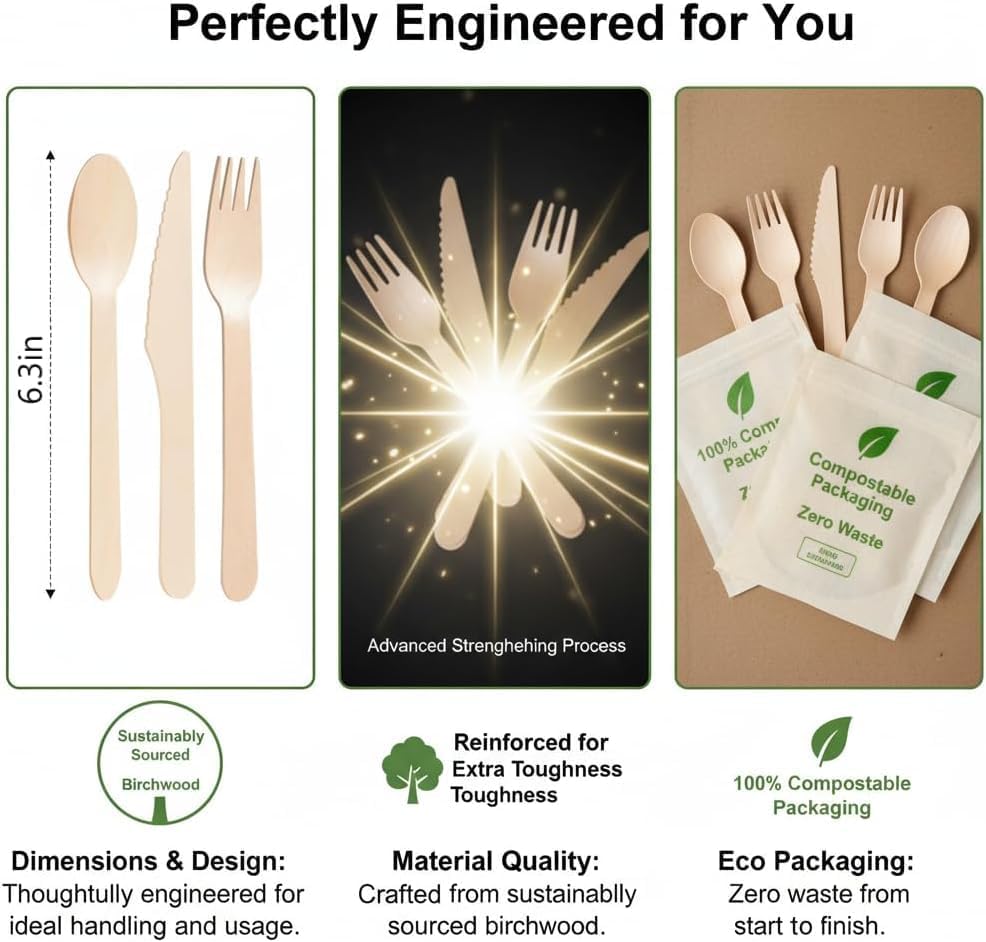 500 Wooden Spoons, Disposable Wooden Cutlery Set - Alternative to Plastic, Eco Friendly, Biodegradable, Compostable Cutlery Set - 500 Wooden Spoons Disposable Utensils Set
