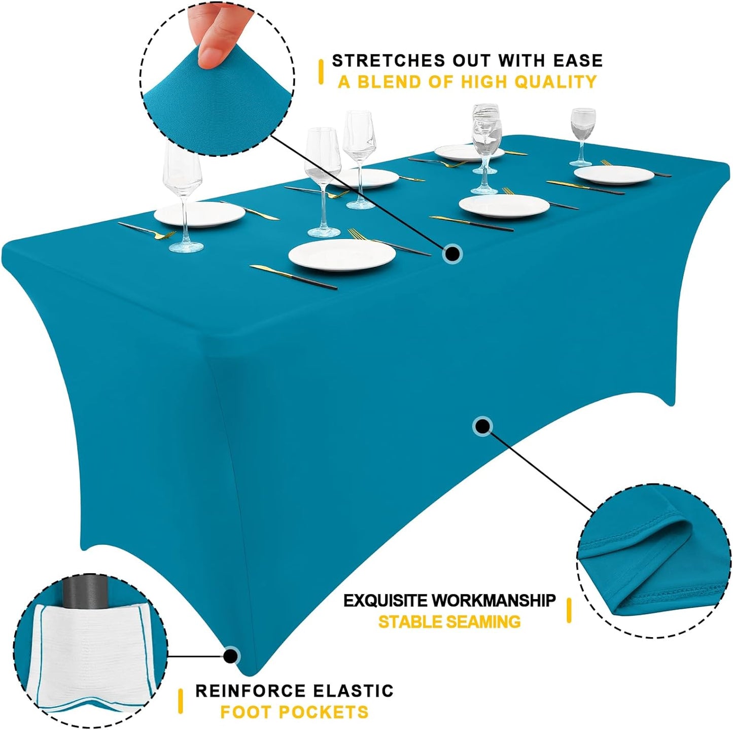 Smiry 2 Pack Spandex Table Cloth 6FT, Elastic Fitted Stretch Tablecloths, Washable and Wrinkle Free Rectangular Patio Table Cover for Outdoor, Wedding, Banquet & Parties (Teal, 72Lx30Wx30H Inch)