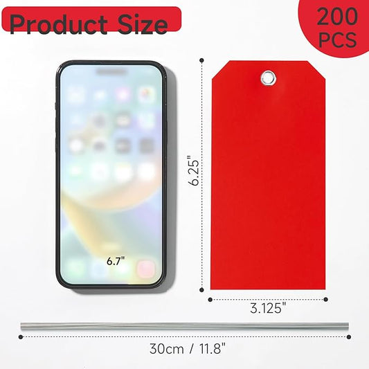 200 Waterproof Writable Plastic Hang Tags - 6 1/4 x 3 1/8, Red