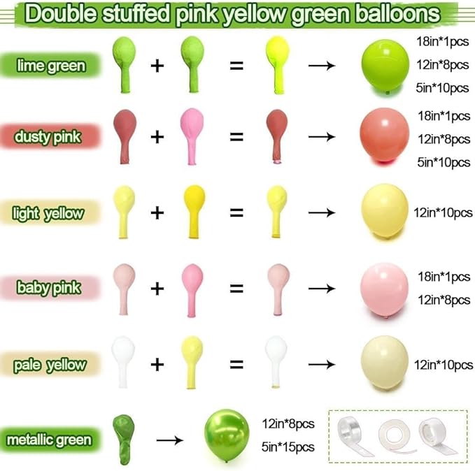 Dusty Pink Green Yellow Balloon Garland Double Stuffed Pastel Light Yellow Green Blush Pink Balloon Arch Kit for Wildflower Spring Birthday Baby Shower Fairy Flower Tea Party Decor