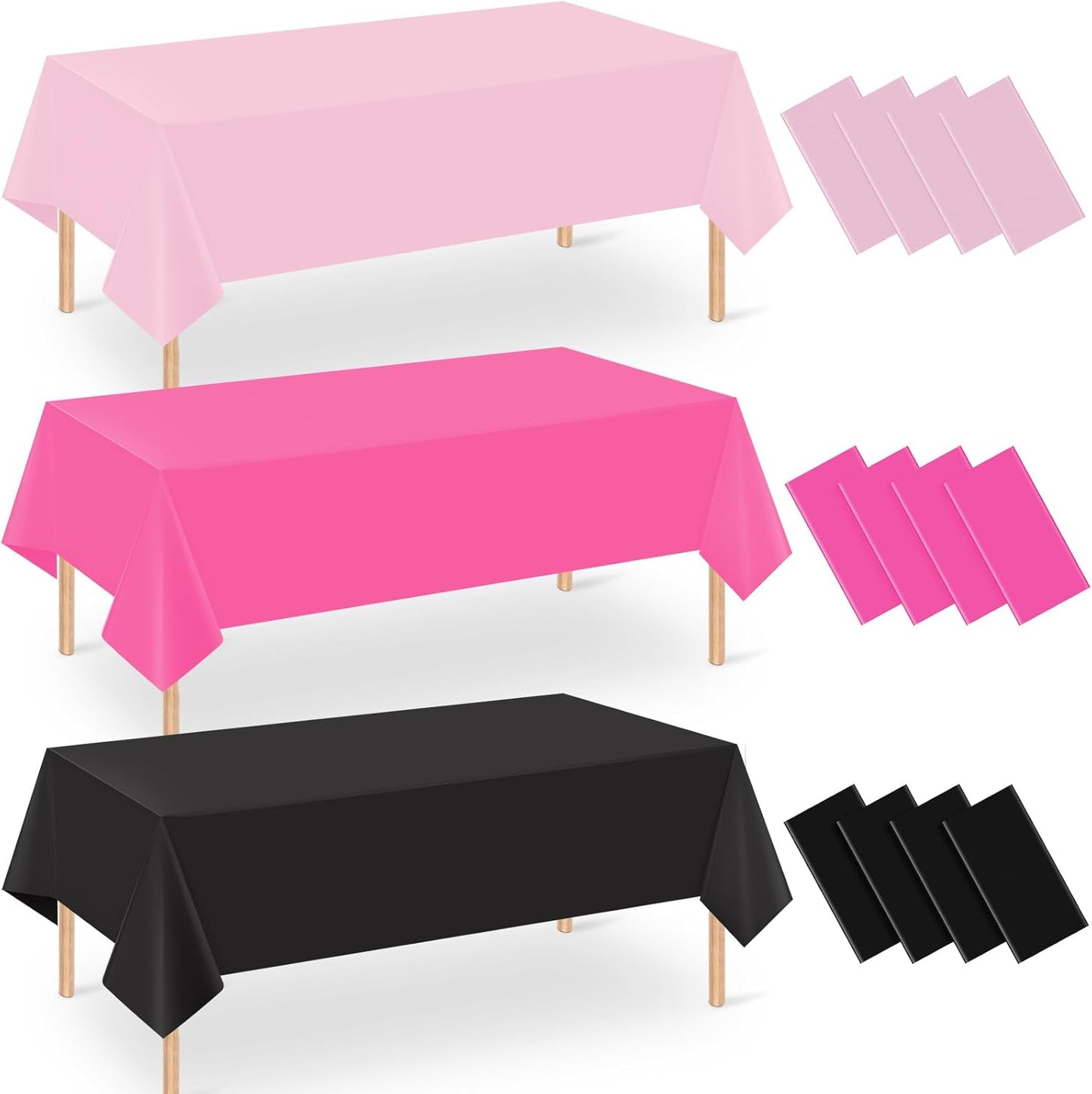 12 Pack Halloween Pink and Black Plastic Tablecloth for Rectangle Tables, Pink Black Disposable Table Cover, Rectangle Table Cloth for Girls Halloween Baby Shower Birthday Party Supplies Decorations