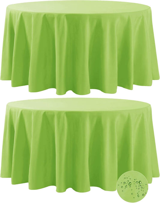 Fokitut 2 Pack Waterproof Round Tablecloth, 108 Inch, Stain Resistant and Wrinkle Polyester Table Cloth, Fabric Table Cover for Kitchen Dining, Wedding, Party, Holiday Dinner-Apple Green