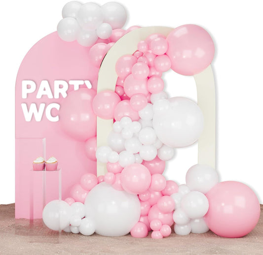 PartyWoo Pink and White Balloons, 140 pcs Pastel Pink and White Balloons Different Sizes Pack of 18 Inch 12 Inch 10 Inch 5 Inch for Balloon Garland or Arch as Birthday Decorations, Party Decorations