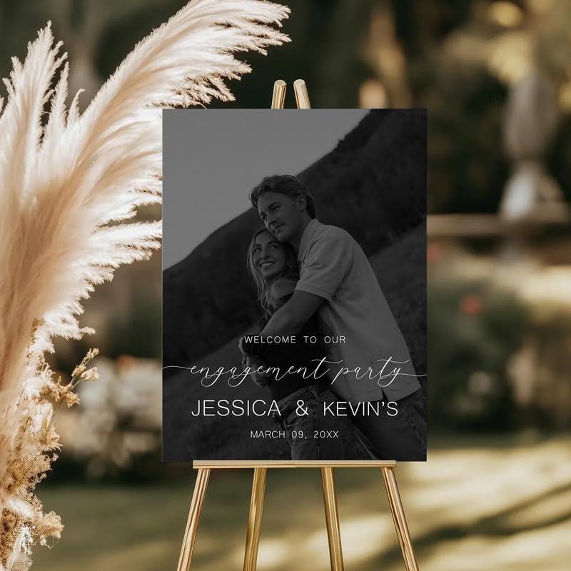 Black & White Photo Engagement Party Welcome Sign - Modern & Romantic Decor with Custom Photo