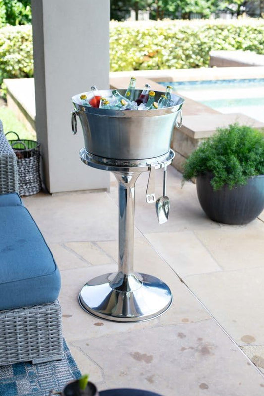 BIRDROCK HOME Metal Beverage Tub w/Stand, Scoop & Bottle Opener - Stainless Steel Double Wall Ice Cooler - Large Drinks, Beer, Wine, Champagne Chiller Buckets w/Holder for Parties - Silver Container