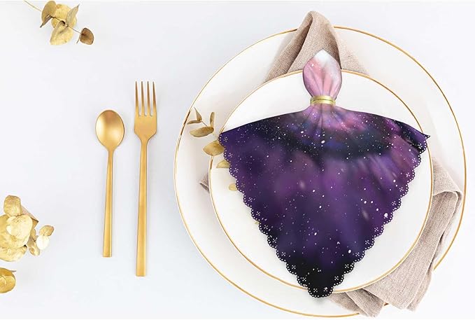 Purple Spiral Galaxy Cloth Table Napkins Set of 4 Universe Stars Shine Beautiful Glow Polyester Washable Decoration Dinner Napkins for Kitchen 18 x 18 inch