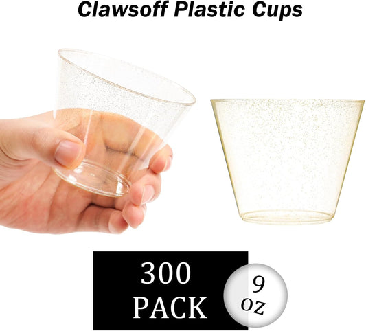 300 Count 9 oz Gold Plastic Cups, Disposable Cocktail Cup for Wedding & Party, Bulk Gold Plastic Tumblers, Fancy Disposable Party Cups for Cold Drinks