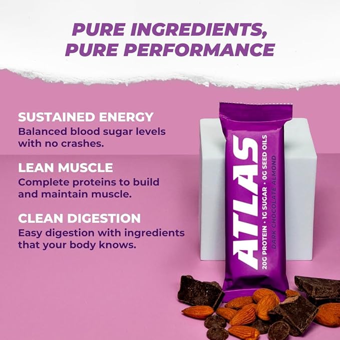 Atlas Bar – 20g Protein, 1g Sugar, 0g Seed Oils, 0g Sugar Alcohols (Variety Pack, 12 Count)