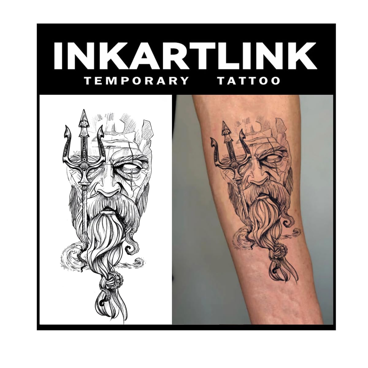 INKARTLINK Tattoo Tech, 2 Sheets Large Semi Permanent Tattoo, Temporary Tattoos, Last 1-2 Weeks, Waterproof, Realistic Look, No Adhesive, No Reflection （Mythology Design)