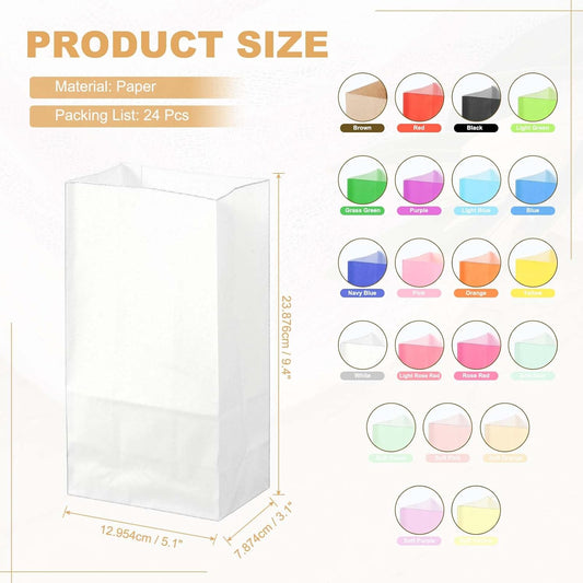 PATIKIL Party Favor Bag, 24 Pcs 5.1x3.1x9.4 Inch Medium Paper Candy Bags Gift Treat Celebration Halloween Goody Birthday Wedding Party with Stickers, White