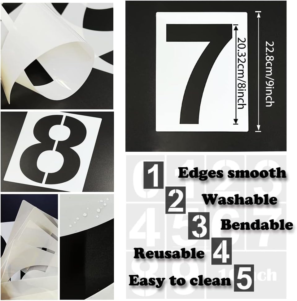 8 Inch Large Number Stencils Kit 0-9 Address Number Stencil Set Reusable Plastic Number Painting Templates Stencils for Address Number Mailbox Signs Road Parking Lot Door Trucks Painting Stencils