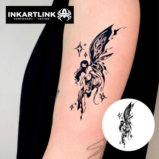 INKARTLINK Tattoo Tech, 2 Sheets Large Semi Permanent Tattoo, Adult Art Design Temporary Tattoos, Lasts 1-2 Weeks, Waterproof, Realistic Look, No Adhesive, No Reflection (Elf Design)