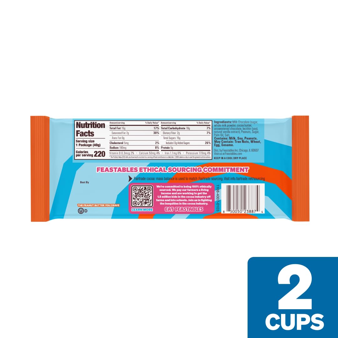 Feastables MrBeast Peanut Butter Cups, Milk Chocolate & Creamy Peanut Butter Filling, Cups for Adults & Kids, Chocolate Candy for Snacks, Gifts, or Dessert, Made With Fairtrade Cocoa, 2 Pack, 24 Count