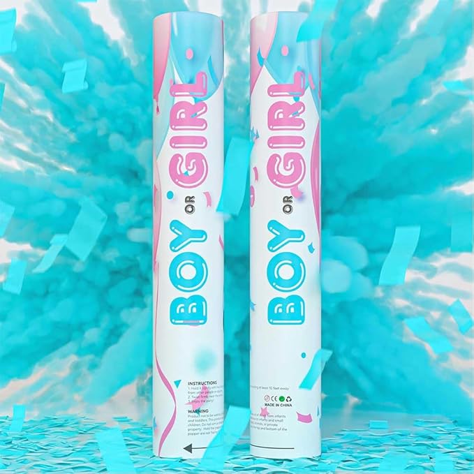 TUR Party Supplies Gender Reveal Poppers | 2 Blue Giant Confetti & Powder Cannons | Biodegradable | Baby Gender Reveal Decorations