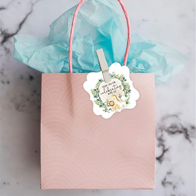 Andaz Press Fancy Frame Kids Party Favor Thank You Tags with String, 48-Pack Safari Animals Birthday Gift Tags For Gift Bags, Favor Bags, Goody Bags, Boys, Girls, Baby Shower 1st Birthday Party Favors