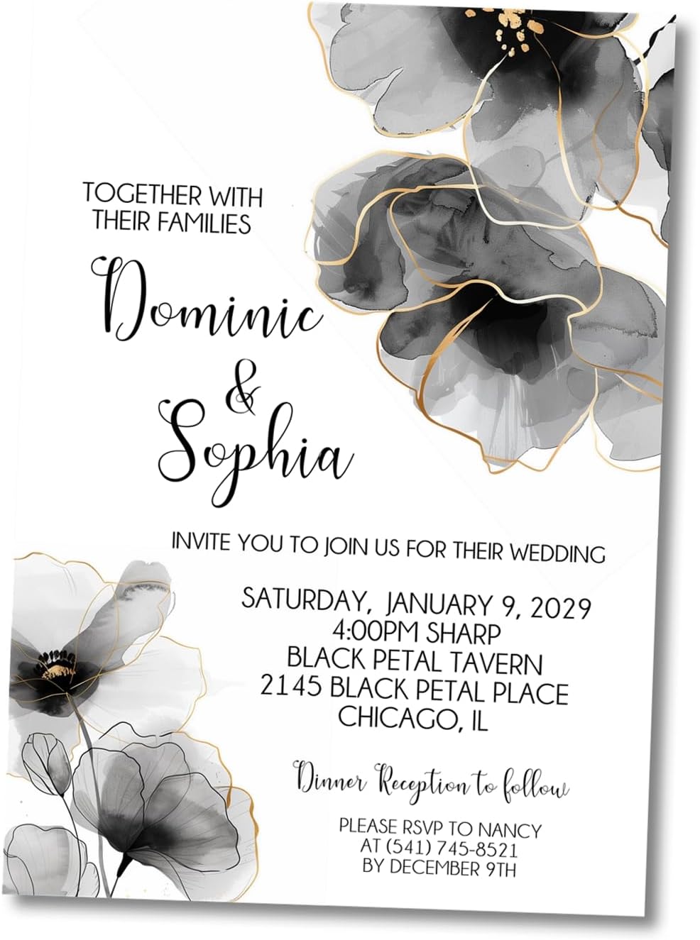 Black & White Wedding Invitations, Modern Black Design, Personalized, Set of 12 Invitations with Envelopes