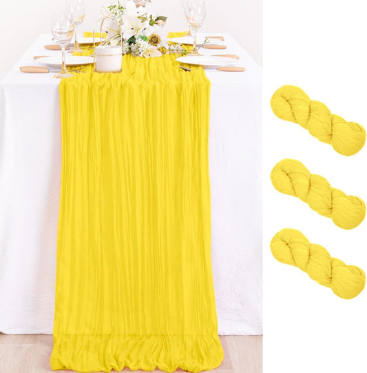 MLMC 3 Pack Yellow Table Runner 10ft Gauze Sheer Cheesecloth Table Runner Cheese Cloth Centerpiece Decororations 35x120 Inches for Wedding Bridal Baby Shower Birthday Party Decor