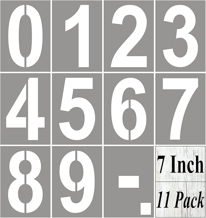 7 Inch Large Number Stencils for Painting - 11 Pack Number Stencil Templates for Curb Address, Cakes, Cookies, Mailboxes and Crafts, Reusable House Numbers Stencils for Wood Signs & Cement Wall Art