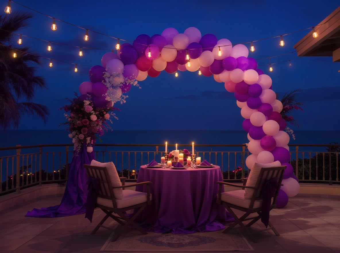 50 Pack 12 Inch White and Purple Latex Balloons (25 + 25), Princess Party Decorations, Quinceañera & Bridal Shower Balloon Arch Kit, Baptism/Christening Décor, Photo Backdrop, Party Supplies