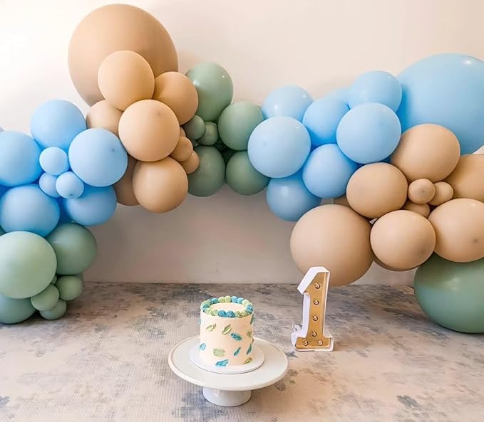 Kelfara Dusty Blue and Green Balloons, 80 pcs 12 Inch Retro Avocado Green Sea Blue Teal Nude Balloons for Birthday Baby Shower Graduation Engagement Bridal Shower Party Decorations