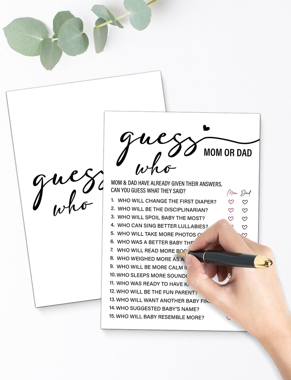 Mom or Dad Baby Shower Game, 20 Guess Who Game Cards, Baby Shower Games for Girl or Boy, Gender Reveal Games, Minimalist Gender Neutral Party Supplies