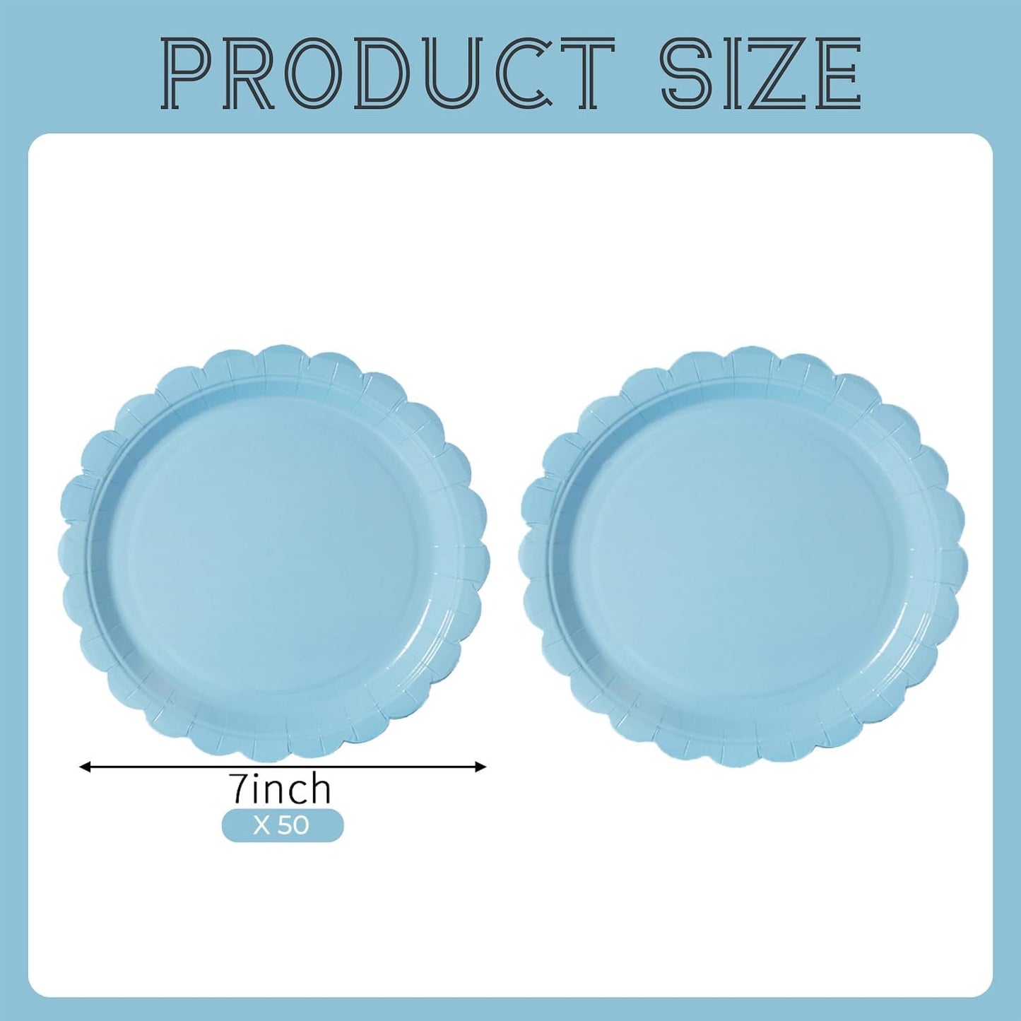 BEFORYOU 50PCS Scalloped Disposable Paper Plates Dessert Cake Party Plates for Baby Shower, Wedding,Bridal Shower Birthday Party Supplies (Blue, 7IN)