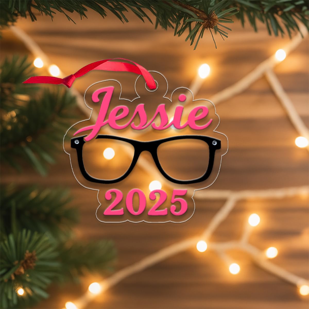 Custom Name With Glasses Ornament, Personalized Nerd Christmas Ornament, Gift For Her, Cute Book Lover Ornament, Holiday Decoration Acrylic Ornament – Personalized Christmas Tree