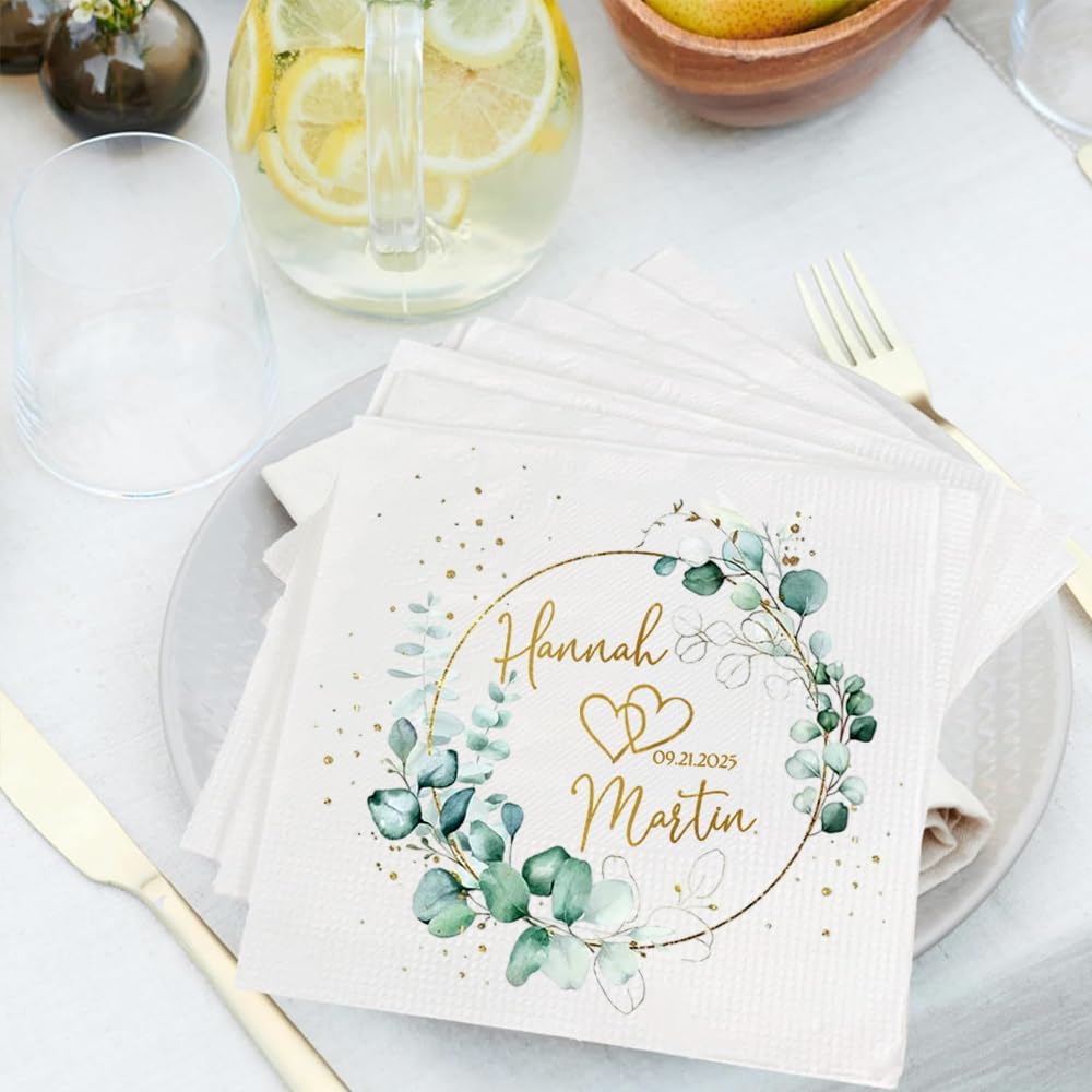 Personalized Wedding Cocktail Napkins, Customized Monogram Wedding Napkin, Custom Cake Napkins for Party, Beverage Cocktail Luncheon Dinner, Dinner Paper, Anniversary Decor