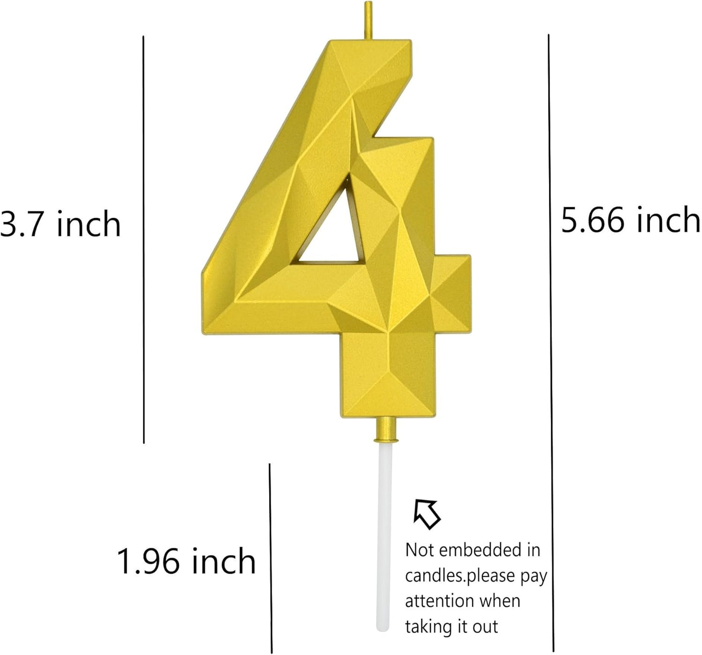 DERVENTA Large Birthday Candle Number 3D Gold 3.7 inch Party Celebration Anniversary Decoration Cake Topper 1 Piece (Number 4 Gold)