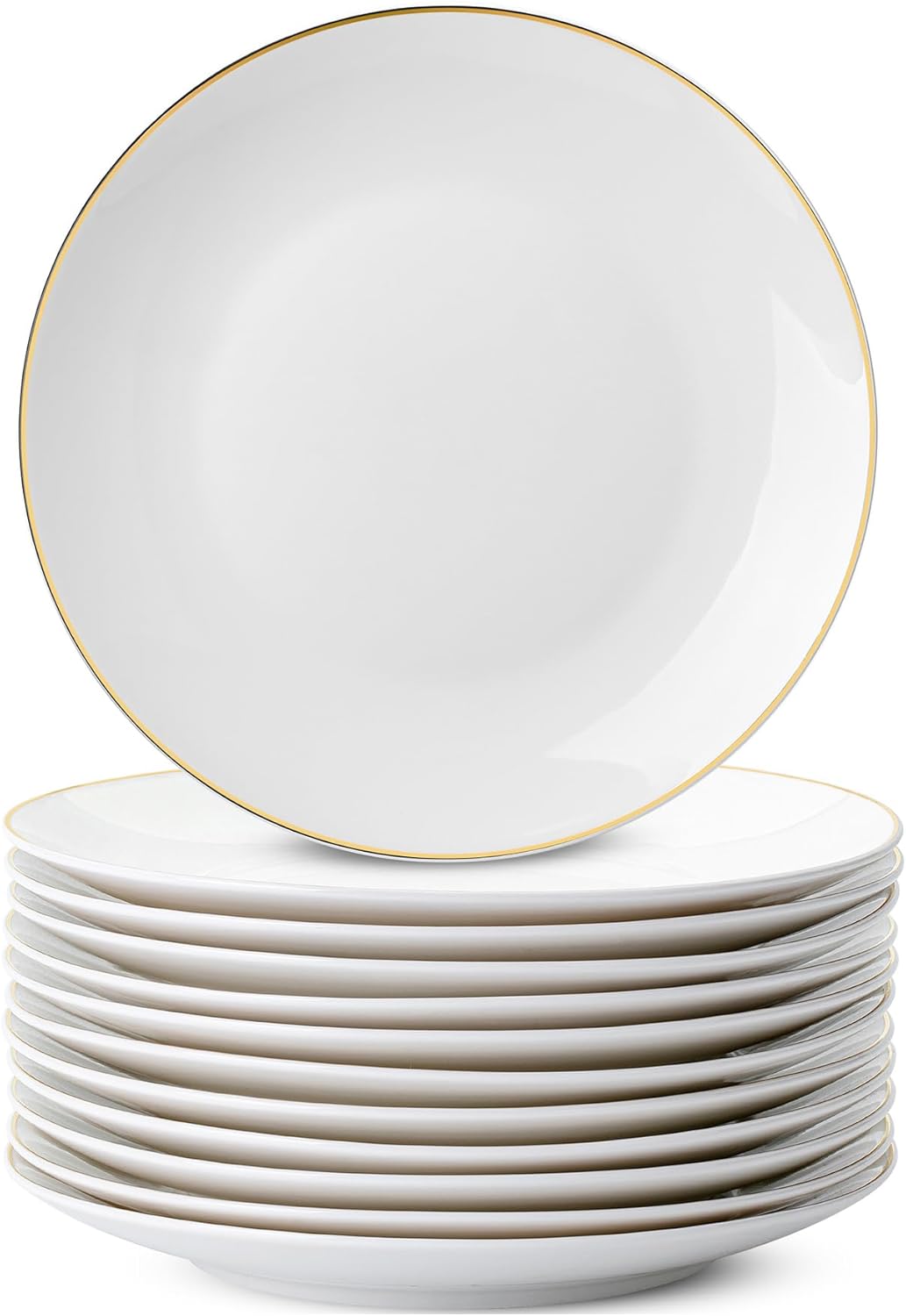 BTaT- White Dessert Plates with Gold Rim, Set of 12, 8", Porcelain, Small Plates for Appetizers, Christmas Gifts